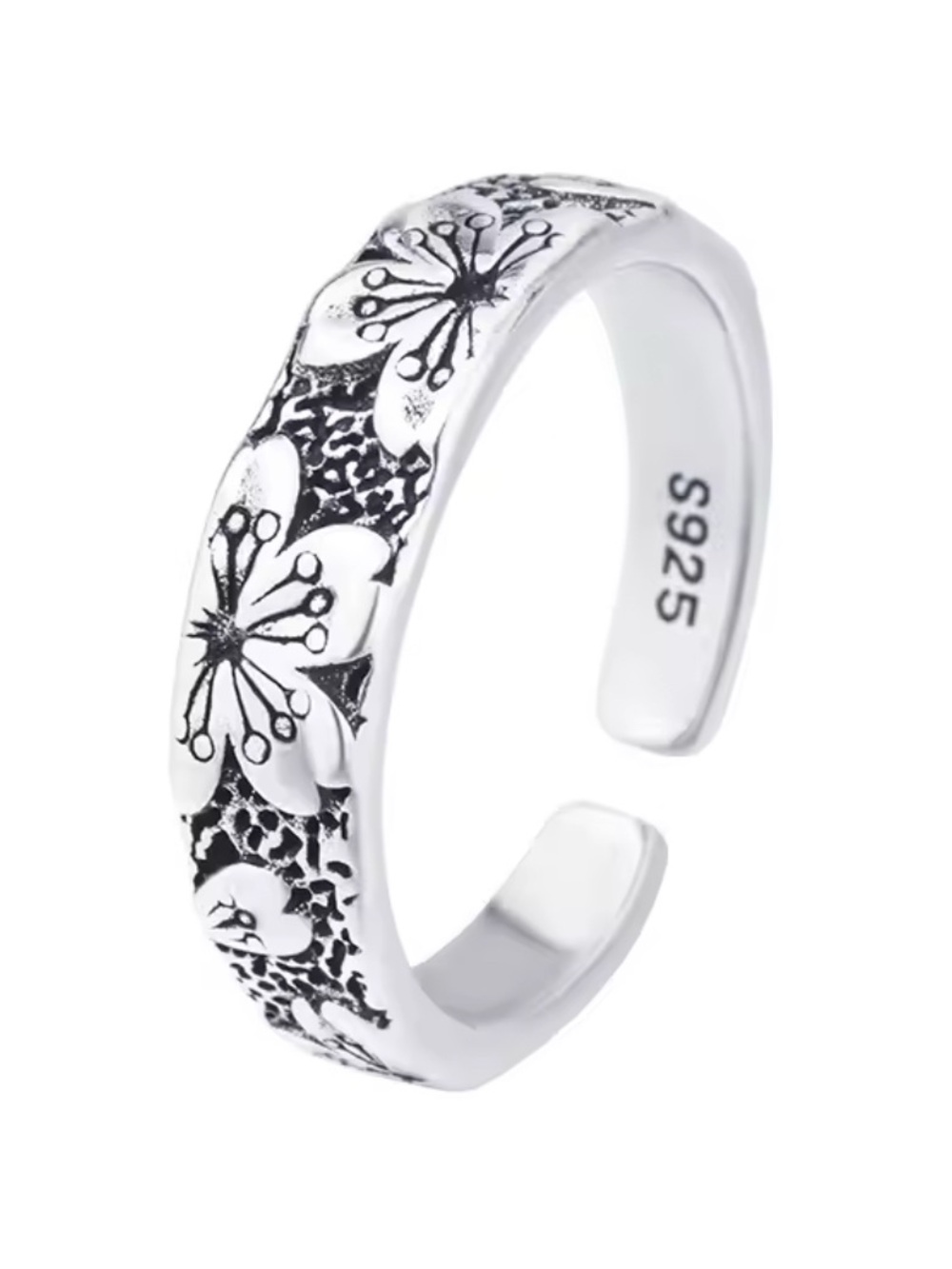 NEW Vintage Floral Adjustable Stack Ring - Sterling Silver